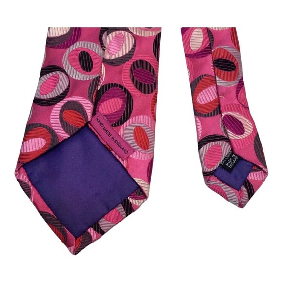 DUCHAMP LONDON Pink Geometric Silk Tie Hand Made In England 61"/ 3".1/2 EX COND - Picture 6 of 8